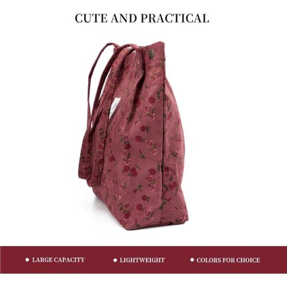 Cute Corduroy Tote Bag Canvas Shoulder Handbag for Women Travel Shopping Work - Picture 2 of 7